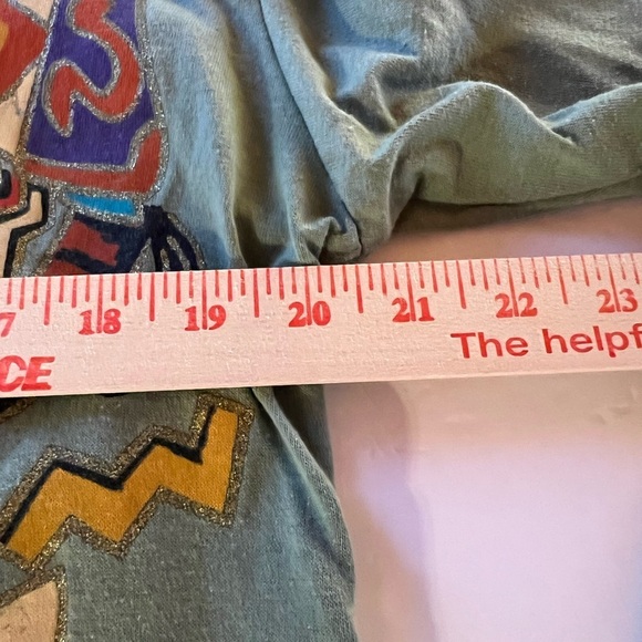 Vintage 90s KWBL Los Angeles green handpainted aztec southwest LS tshirt sz L - Picture 8 of 10